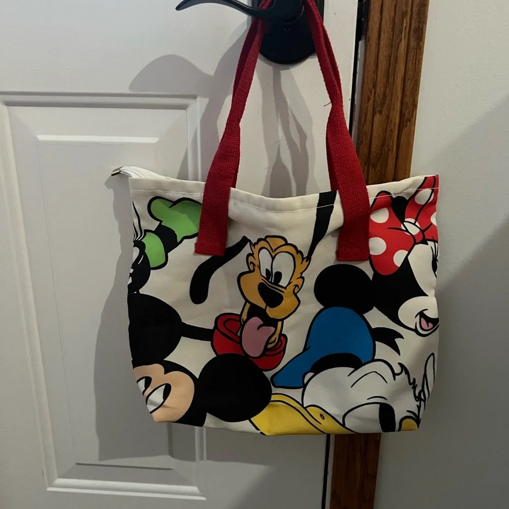Disney Tote Bag with Red Handles and Multicolor Characters